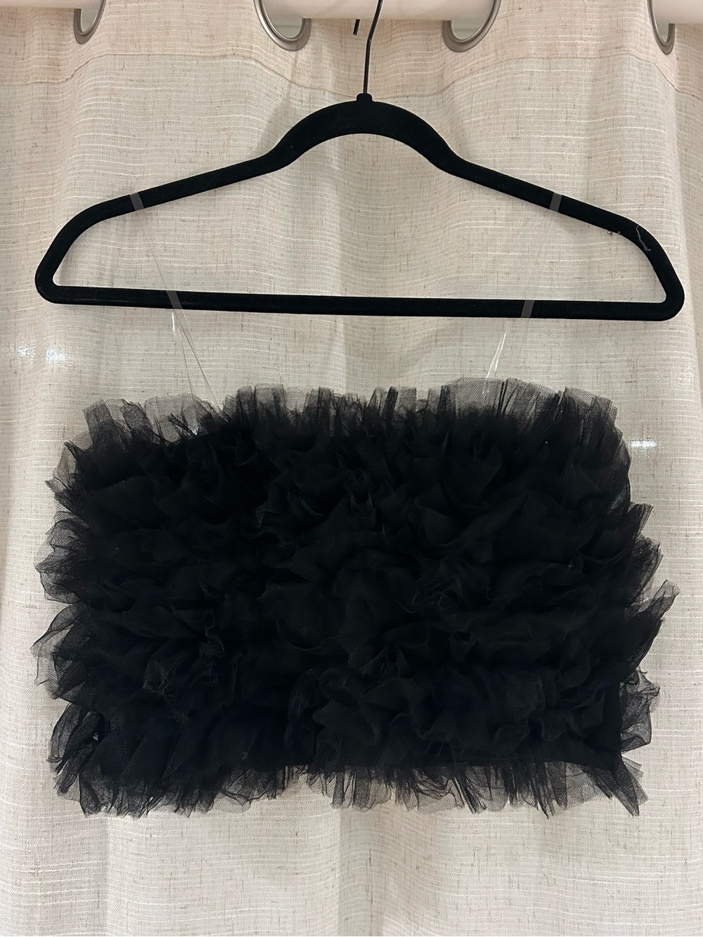 Black Ruffled Tulle Bandeau Top